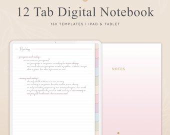 12タブノート、160テンプレート、ハイパーリンク付きタブ、細罫、中罫、太罫、罫線入り、グリッド、ドット、白紙、iPad、Goodnotes、Notability