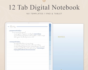 12タブノート、160テンプレート、ハイパーリンク付きタブ、細罫、中罫、太罫、罫線入り、グリッド、ドット、白紙、iPad、Goodnotes、Notability
