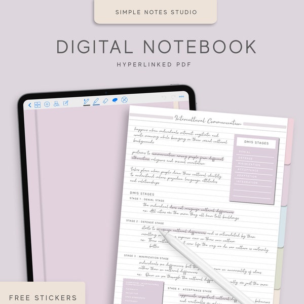 5 Tab Digital Notebook, Hyperlinked PDF, Lined, Grid, Dotted, Blank, Cornell, Stickers, Bujo, Digital Planner, Goodnotes, Notability