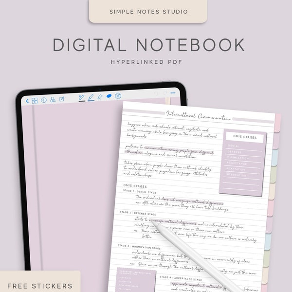 12 Tab Digital Notebook, Hyperlinked PDF, Lined, Grid, Dotted, Blank, Cornell, Stickers, Bujo, Digital Planner, Goodnotes, Notability