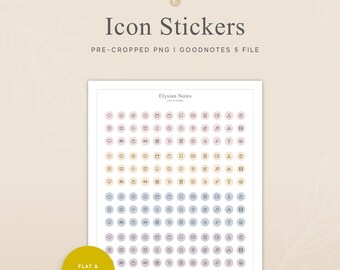 180枚のデジタルアイコンステッカー（Goodnotesステッカーファイル付き）、円形アイコン、落ち着いたパステルカラー、デジタルプランナー、iPad、Goodnotes、Notability、Noteshelf