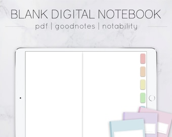 ハイパーリンク付きタブ付きの空白のデジタルノートブック、横長、パステル、Goodnotes、Notability