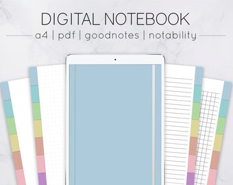罫線入りグリッドドット空白デジタルノートブック、ハイパーリンクタブ付き、ポートレート、Goodnotes、Notability、デジタルプランナー