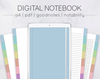 Lined Grid Dot Blank Digital Notebook w/ Hyperlinked tabs, Portrait, Goodnotes, Notability, Digital planner