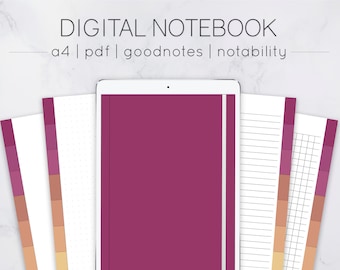 罫線入りグリッドドット空白デジタルノートブック、ハイパーリンクタブ付き、ポートレート、Goodnotes、Notability、デジタルプランナー