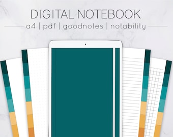 罫線入りグリッドドット空白デジタルノートブック、ハイパーリンクタブ付き、ポートレート、Goodnotes、Notability、デジタルプランナー