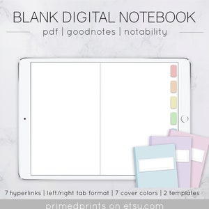 Blank Digital Notebook w/ Hyperlinked tabs, Landscape, Pastel, Goodnotes, Notability