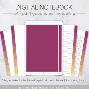 Lined Grid Dot Blank Digital Notebook w/ Hyperlinked tabs, Portrait, Goodnotes, Notability, Digital planner