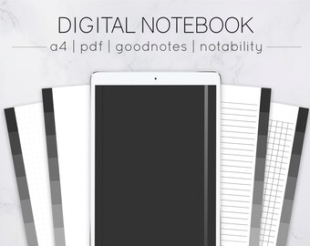 黒の罫線入りグリッドドット入り空白デジタルノートブック、ハイパーリンクタブ付き、ポートレート、パステル、Goodnotes、Notability、デジタルプランナー