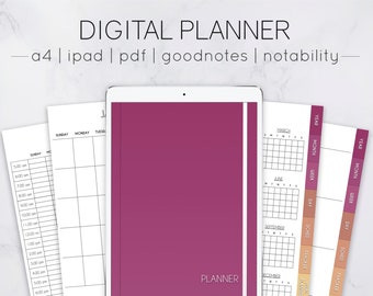 日付なしのデジタルプランナー（ハイパーリンク付きタブ、年、月、週、ToDo、習慣トラッカー、食事プラン、線、グリッド、Goodnotes、Notability 付き）