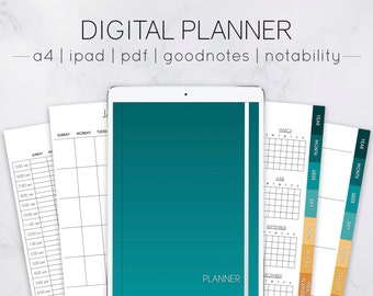 日付なしのデジタルプランナー（ハイパーリンク付きタブ、年、月、週、ToDo、習慣トラッカー、食事プラン、線、グリッド、Goodnotes、Notability 付き）