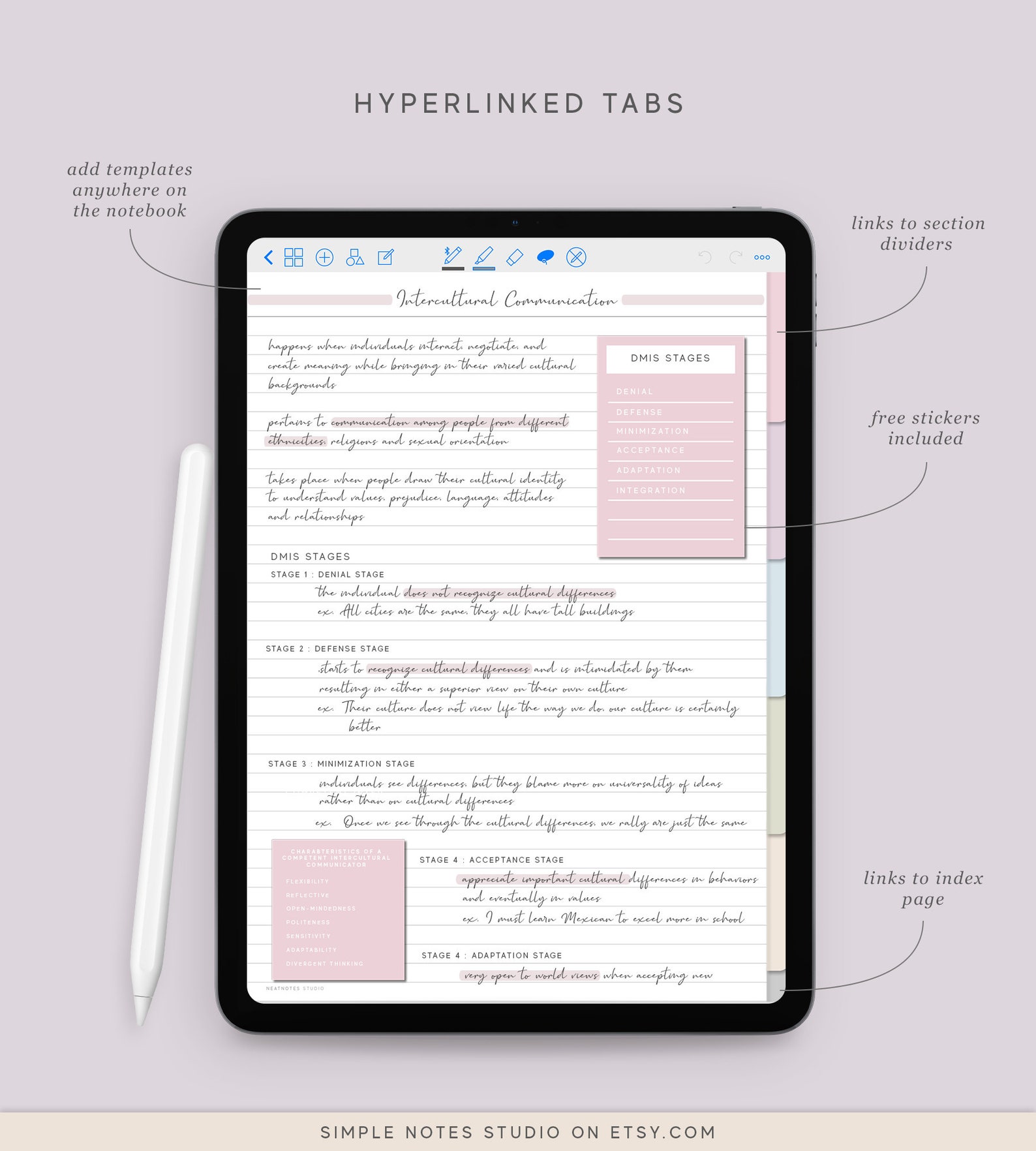 5 Tab Digital Notebook, Hyperlinked PDF, Lined, Grid, Dotted, Blank ...