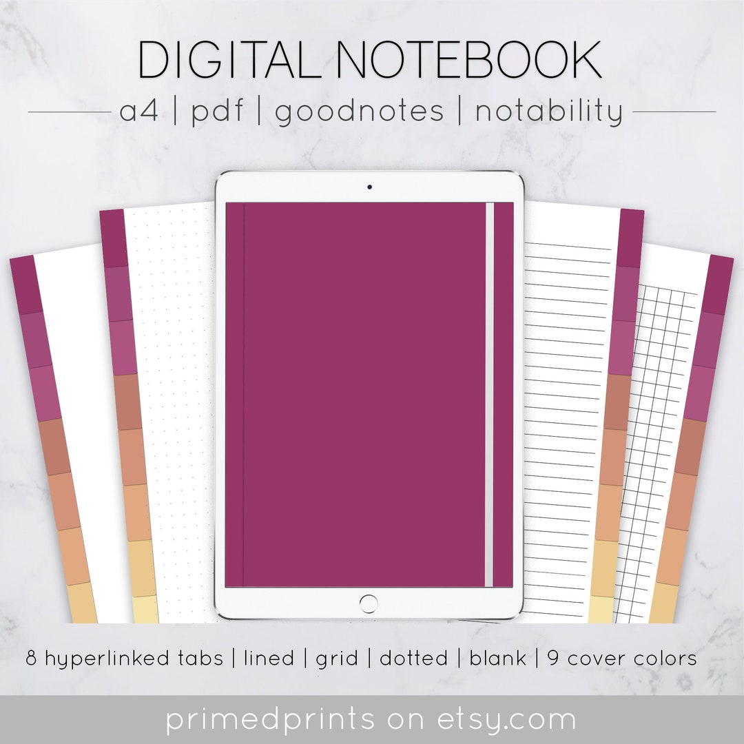 Lined Grid Dot Blank Digital Notebook W/ Hyperlinked Tabs, Portrait ...