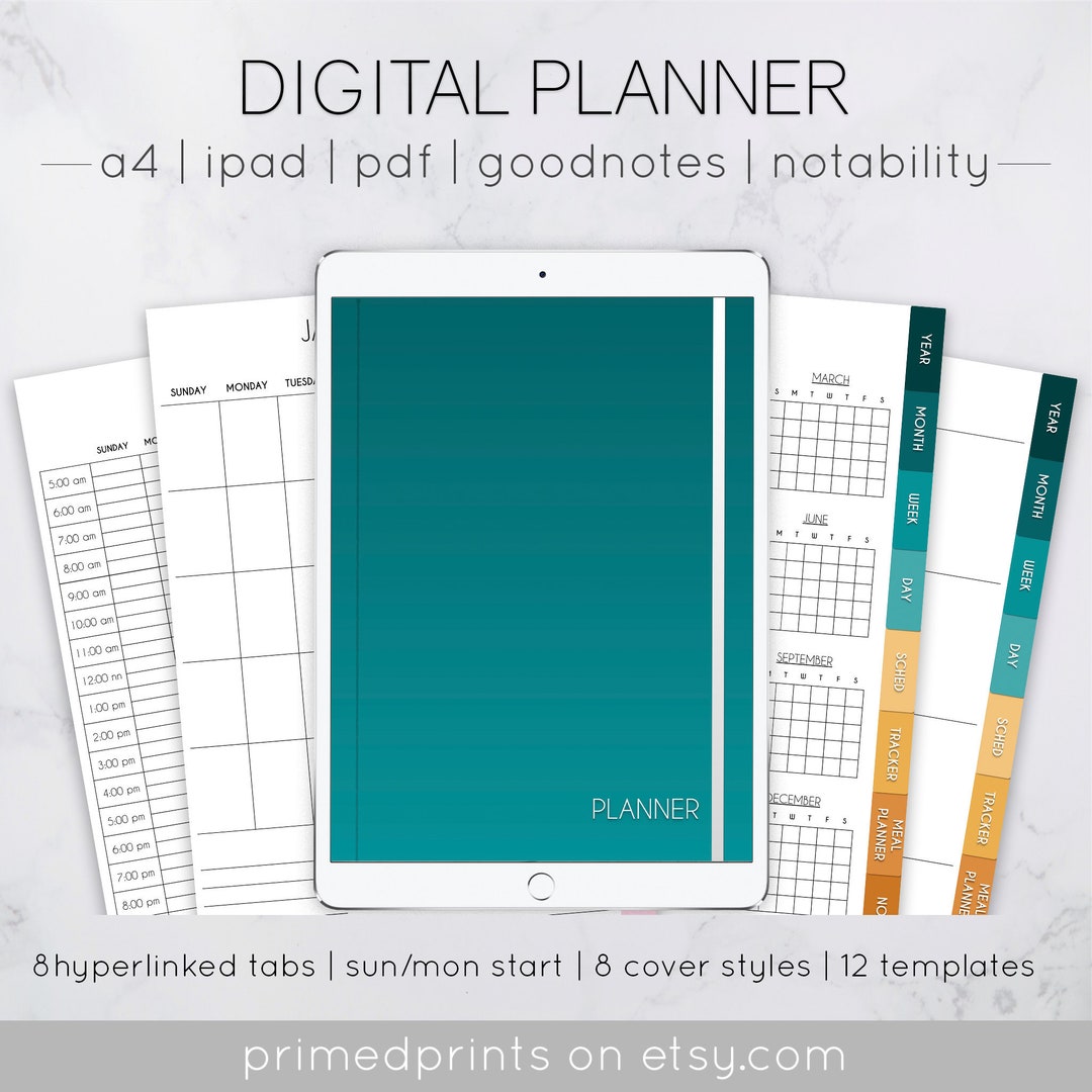 Undated Digital Planner W/ Hyperlinked Tabs, Year, Month, Week, to Do ...