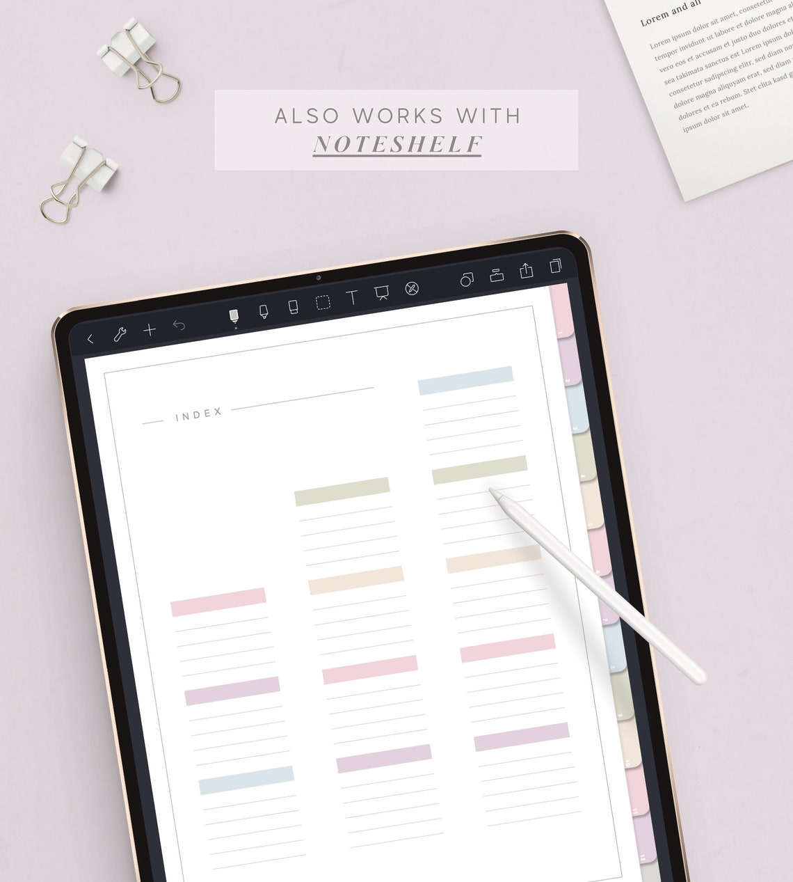 12 Tab Digital Notebook, Hyperlinked PDF, Lined, Grid, Dotted, Blank ...