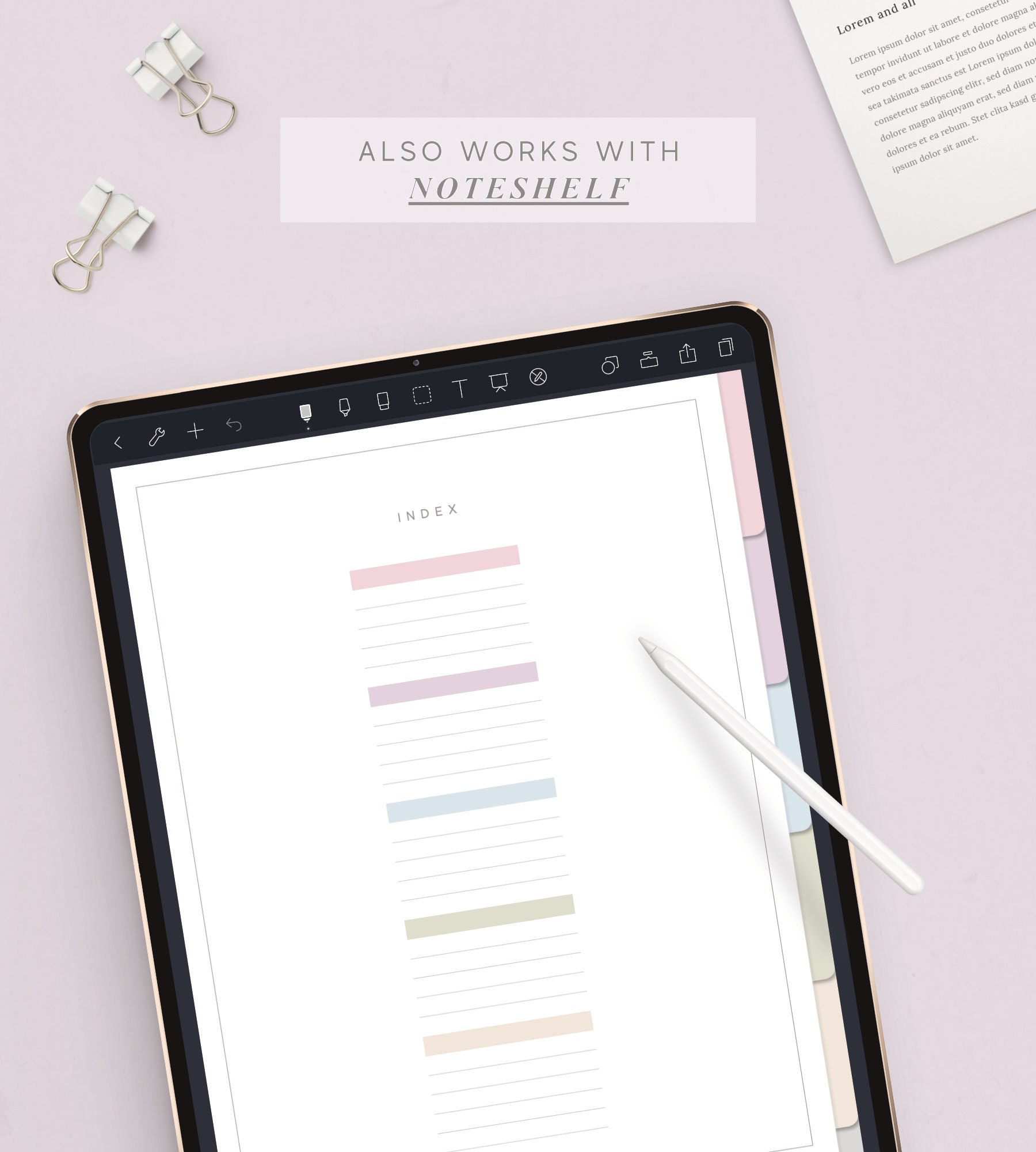 5 Tab Digital Notebook, Hyperlinked PDF, Lined, Grid, Dotted, Blank ...