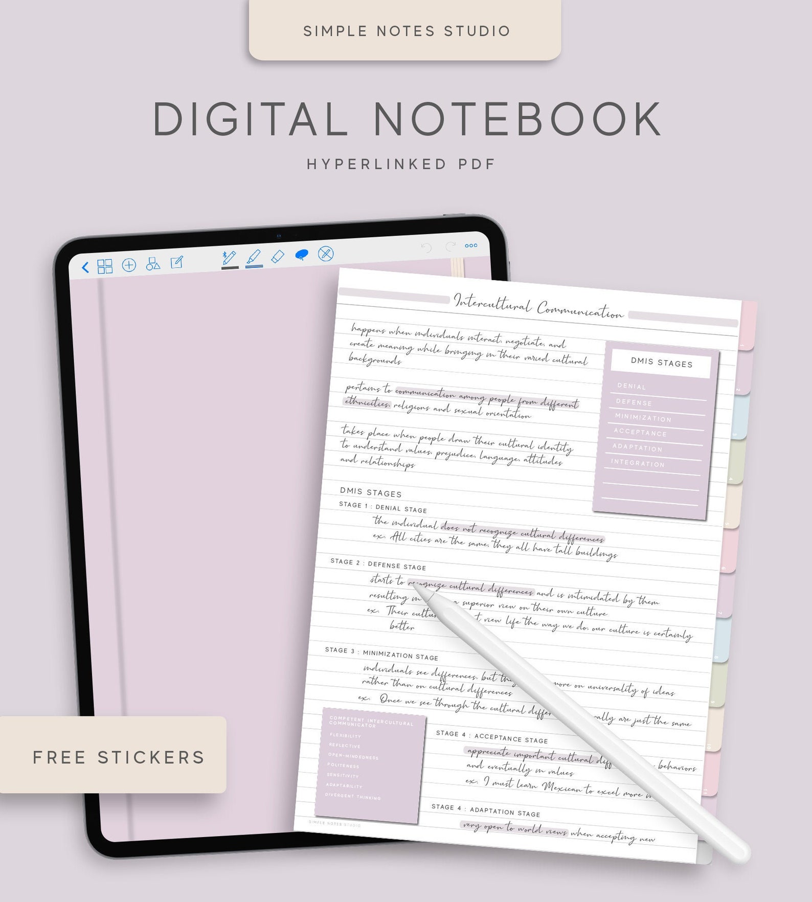 12 Tab Digital Notebook, Hyperlinked PDF, Lined, Grid, Dotted, Blank ...