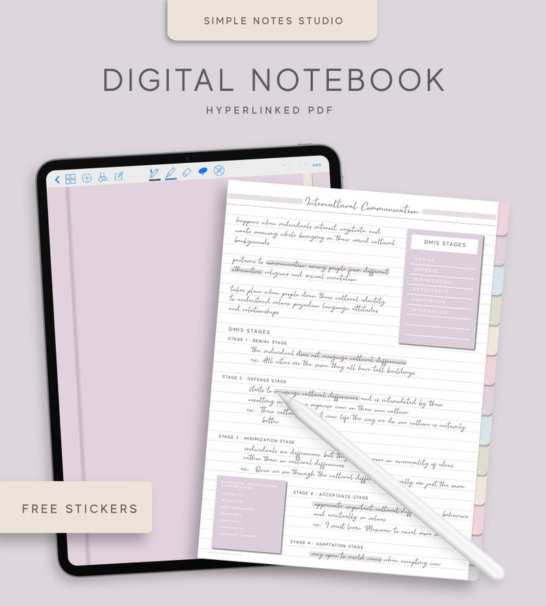 12 Tab Digital Notebook, Hyperlinked PDF, Lined, Grid, Dotted, Blank, Cornell, Stickers, Bujo, Digital Planner, Goodnotes, Notability