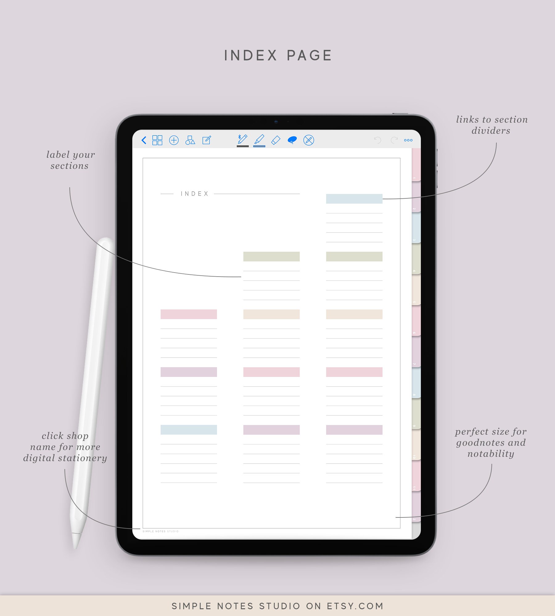 12 Tab Digital Notebook, Hyperlinked PDF, Lined, Grid, Dotted, Blank ...