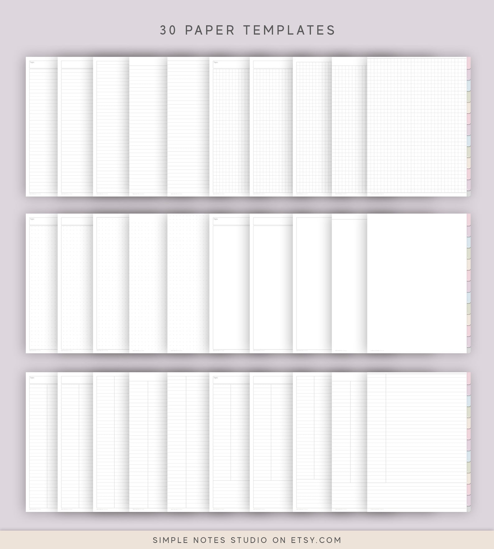 12 Tab Digital Notebook Hyperlinked PDF Lined Grid Dotted - Etsy