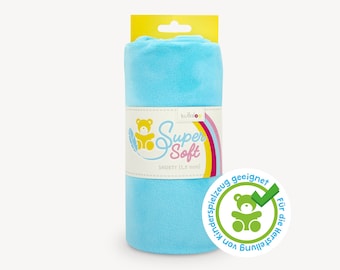 SuperSoft SHORTY (1.5 mm pile) – Ultra soft plush / cuddle fabric 100x75 cm (40x30″), cyan, suitable for making toys