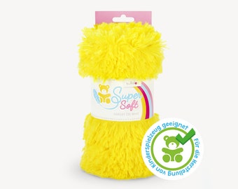 SuperSoft SHAGGY (20 mm poil) – Minkee / tissu peluche microfibre 100x75cm, ultra doux, couleur jaune, approprié à la réalisation de jouets