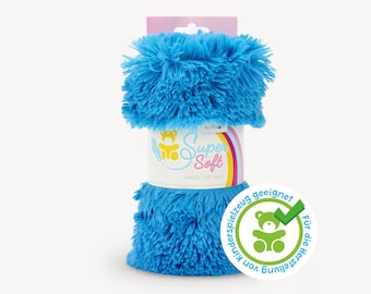 SuperSoft SHAGGY (20 mm poil) – Minkee / tissu peluche microfibre 100x75cm, ultra doux, couleur bleu, approprié à la réalisation de jouets