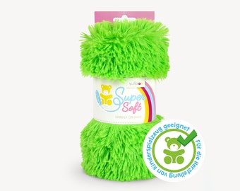 SuperSoft SHAGGY (20 mm pile) – Ultra fluffy plush / cuddle fabric 100x75 cm (40x30″), dark lime, suitable for making toys