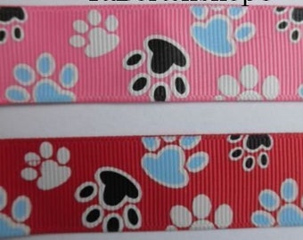 Grosgrain paws, pink red, 22 mm wide