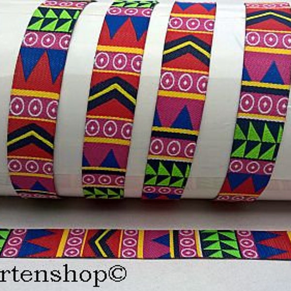 Woven ribbon Aztecs, colourful, 16 mm