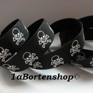 Grosgrain ribbon Skull, skulls, black 2.2 cm wide