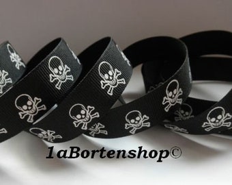 Grosgrain ribbon Skull, skulls, black 2.2 cm wide