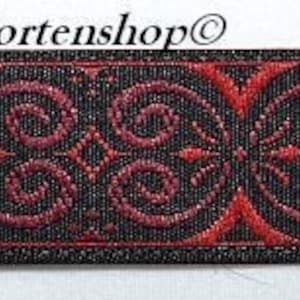 Woven ribbon medieval flourishes, 1.6 cm red black...
