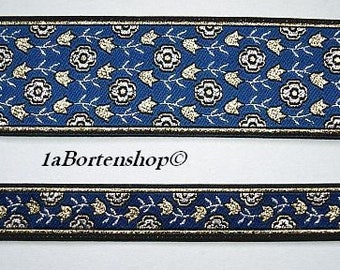 Webband Millefiori, Blütenband, blau