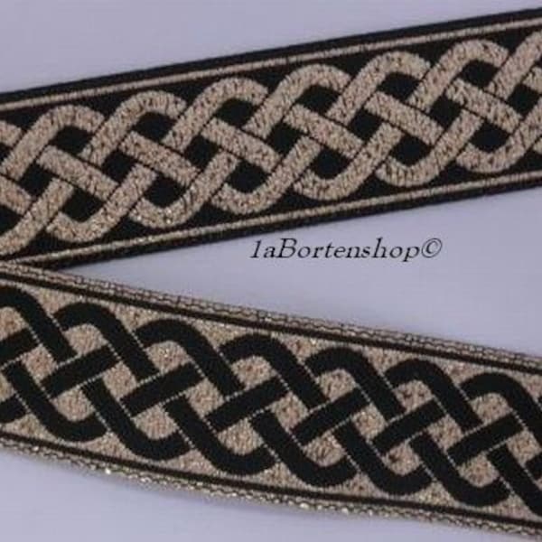 Woven ribbon Celtic knots, gold black, 2 cm