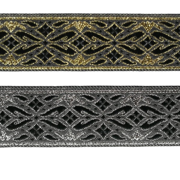 Knight woven ribbon, black, silver or gold