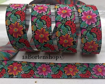 Woven ribbon flowers, Tropic Garden, 22 mm width