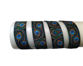 Peacock feather woven ribbon, 16 mm or 22 mm width