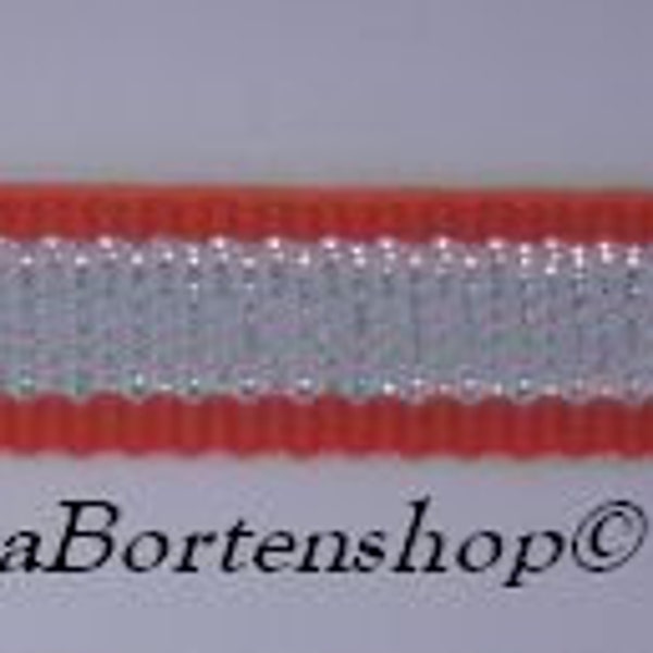 Woven ribbon silver orange, 1 cm wide