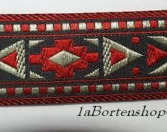 Woven ribbon Indians, red black cream, 23 mm wide