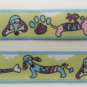 Webband bunte comic Hunde, Hundeborte, 16mm, Material für Hundehalsband