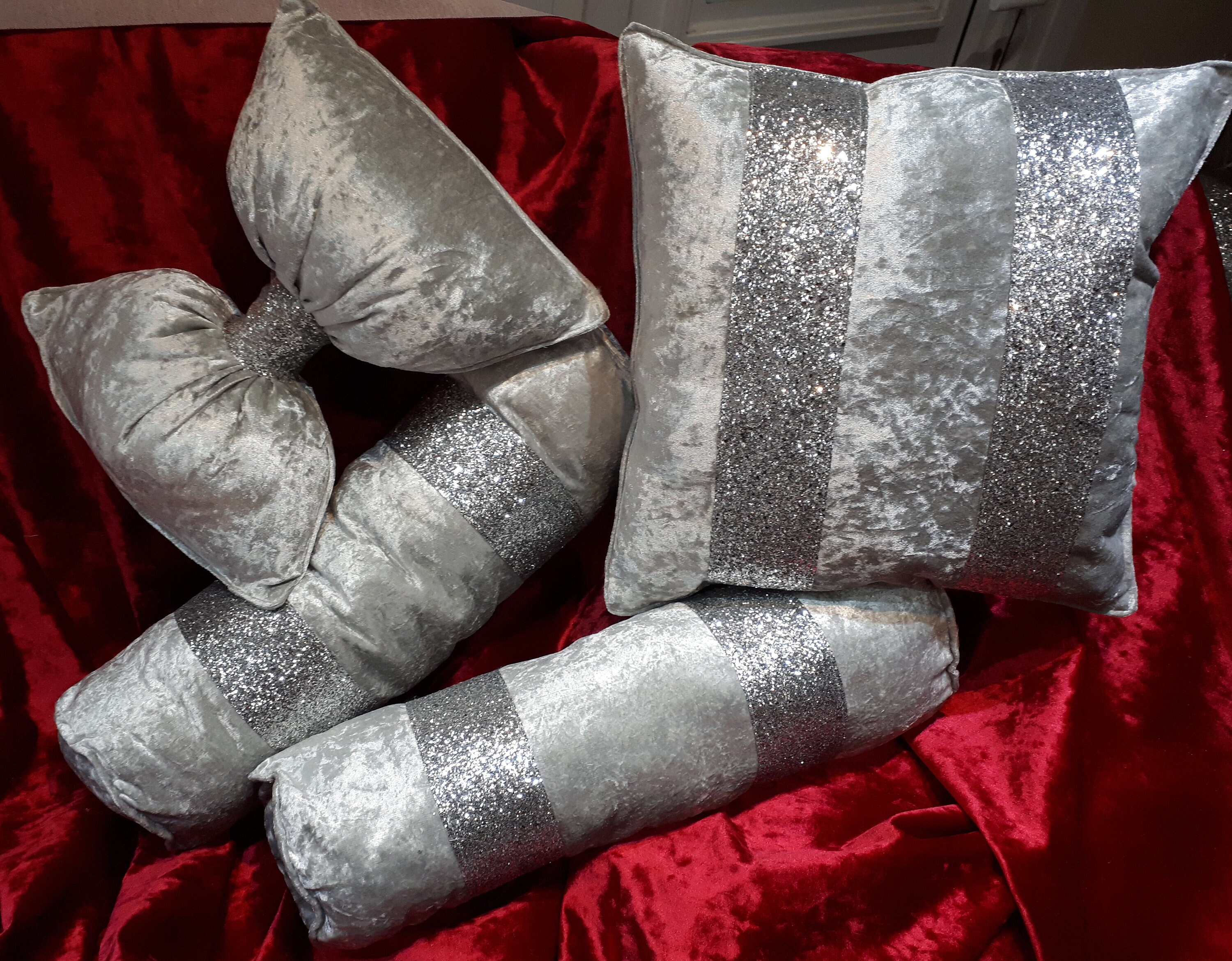 Bolster Cushion Crushed Velvet and Glitter Cushion Bolster Etsy UK