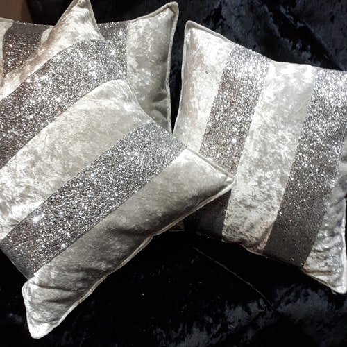 Crushed Velvet Glitter Stripe and Bow Cushion Crushed Velvet Etsy