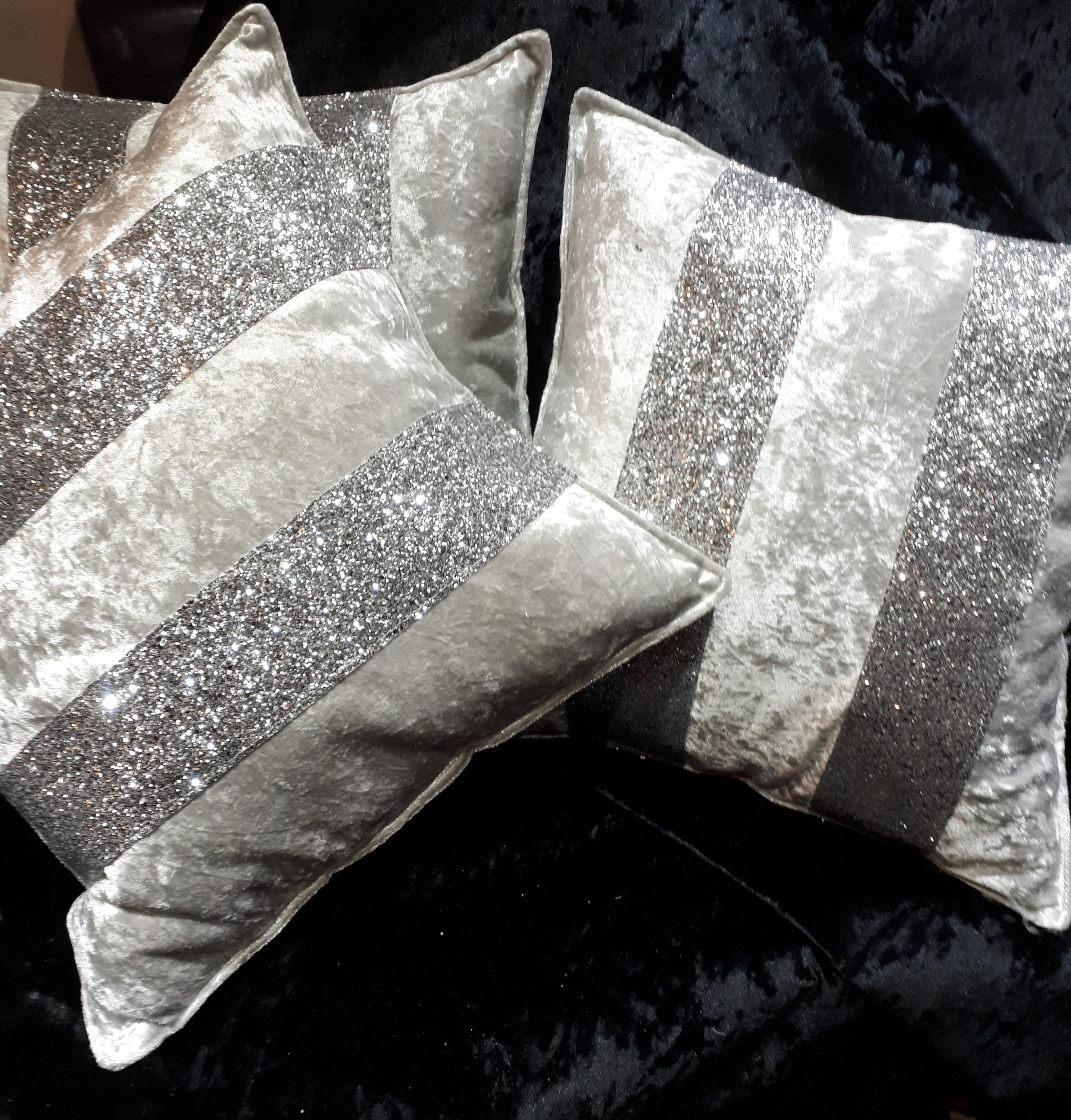 white glitter cushions