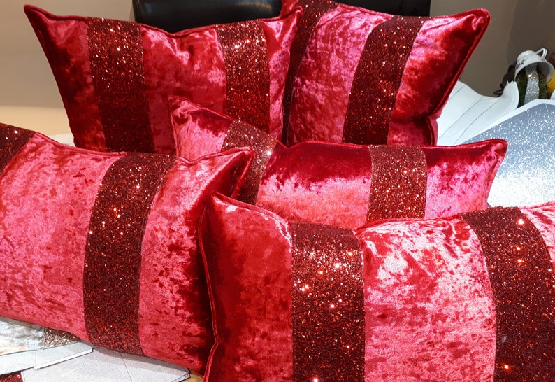 Crushed Velvet and Glitter Stripe Cushions crushed velvet Etsy