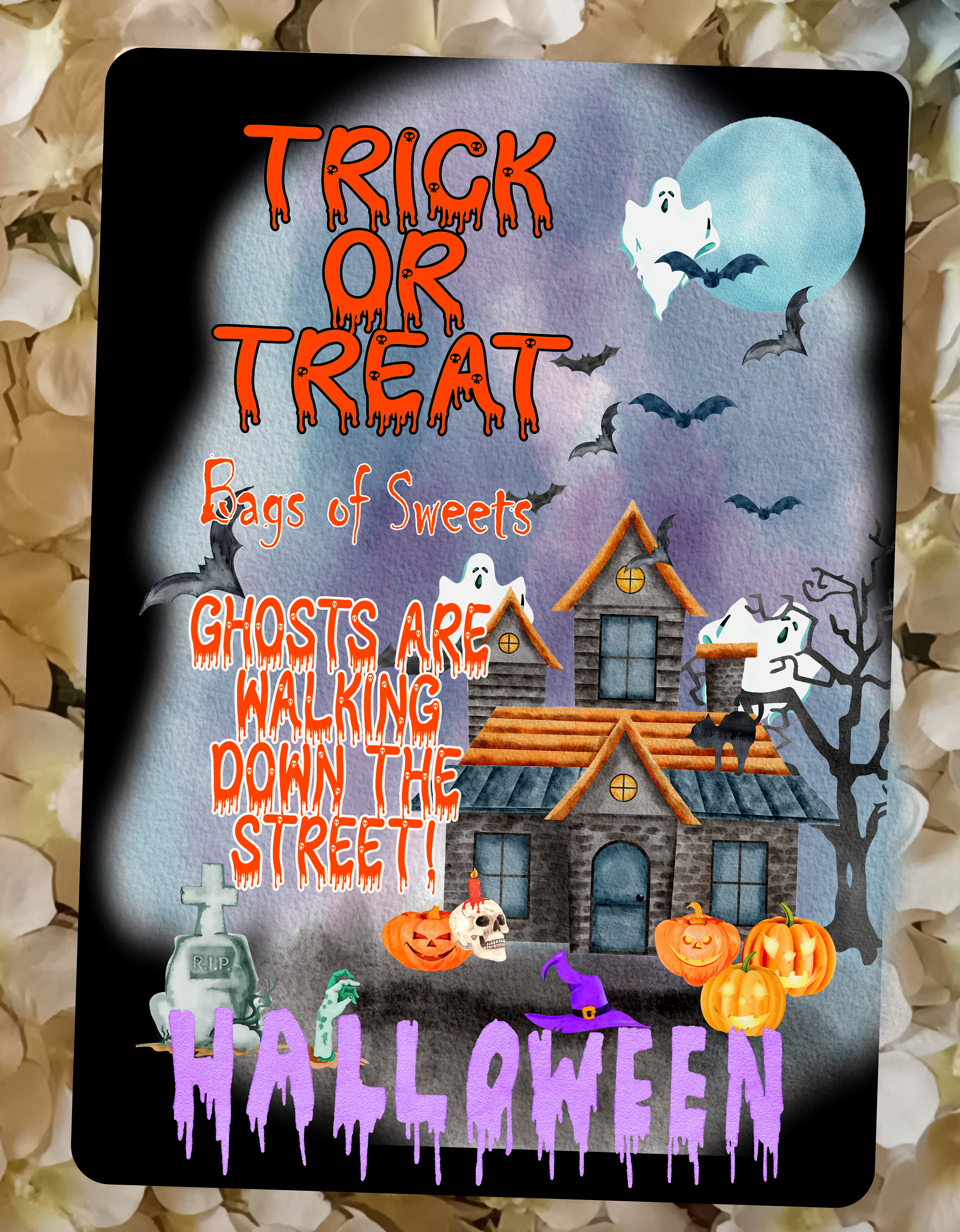 Halloween aluminium metal wall sign, trick or treat sign, halloween gift, aluminium metal wall sign