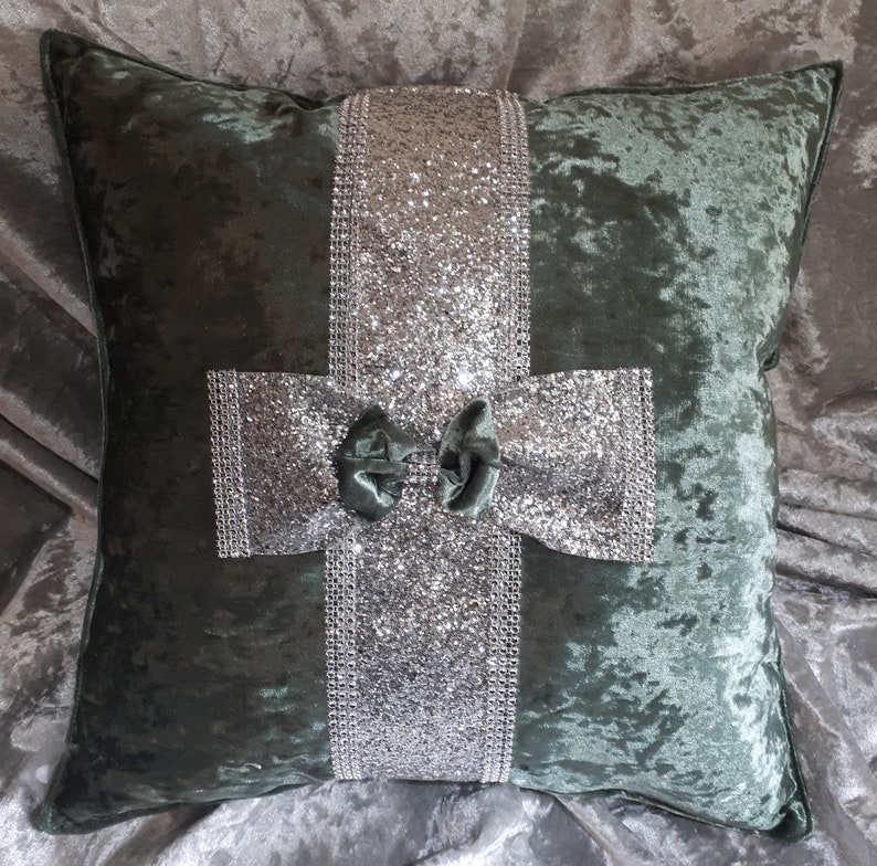 Crushed Velvet Glitter Stripe and Bow Cushion Crushed Velvet Etsy