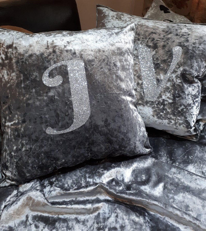Crushed Velvet Initial Cushions Personalised Cushion Etsy UK