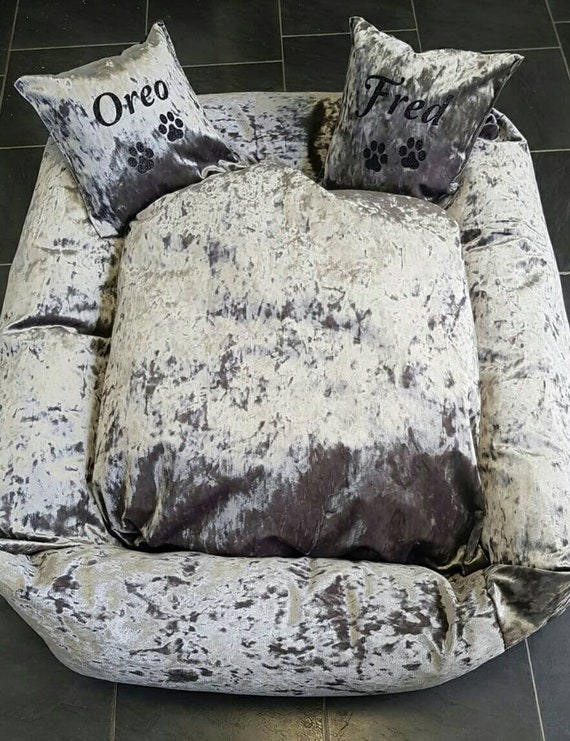 Crushed velvet shop personalised dog bed