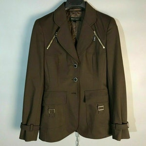 ESCADA Womens Cotton Button Up Brown Blazer Jacket Size 34
